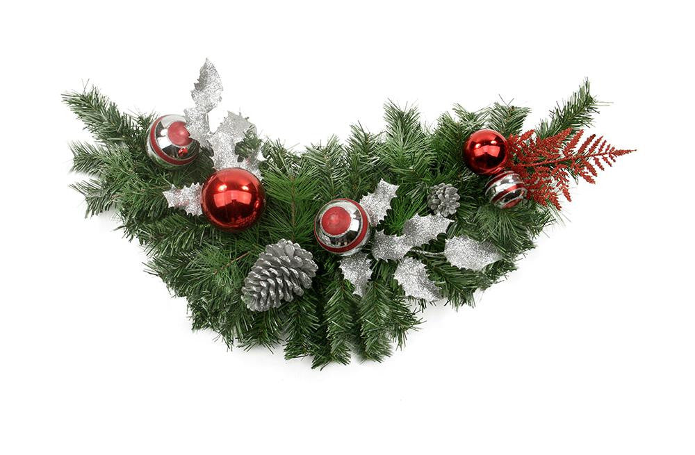 29" Pre-Decorated Red and Silver Holly, Ball, Cedar and Pine Cone Artificial Christmas Swag - Unlit