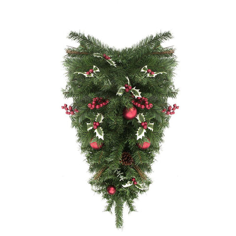 30" Pre-Decorated Holly Berry, Pine Cone, Twig and Ball Artificial Christmas Teardrop Swag - Unlit