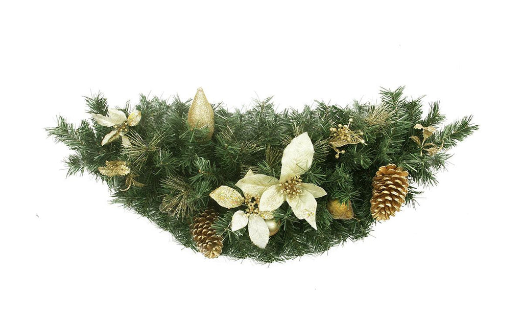 35" Pre-Decorated Gold Poinsettia, Pine Cone and Pear Artificial Christmas Swag - Unlit