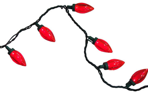 Set of 50 Transparent Red LED C9 Christmas Lights 5" Spacing - Green Wire