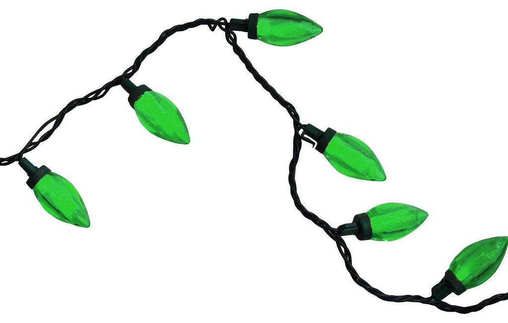 Set of 50 Transparent Green LED C9 Christmas Lights - Green Wire