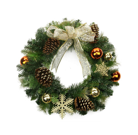 24" Pre-Decorated Copper and Gold Ball Ornaments and Bow Artificial Christmas Wreath - Unlit