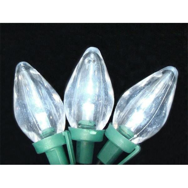 Set of 100 Pure White LED C9 Christmas Lights 4" Bulb Spacnig - Green Wire