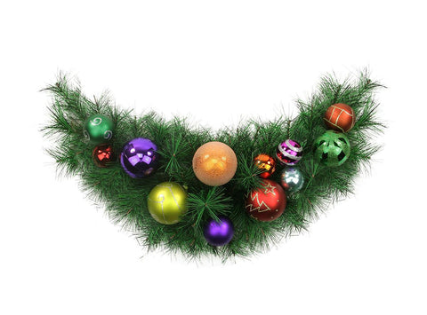 24" Pre-Decorated Multi-Color Ball Ornament Long Needle Pine Artificial Christmas Swag - Unlit