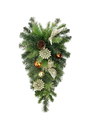 24" Pre-Decorated Copper and Gold Ball Ornaments and Bows Artificial Christmas Teardrop Swag - Unlit