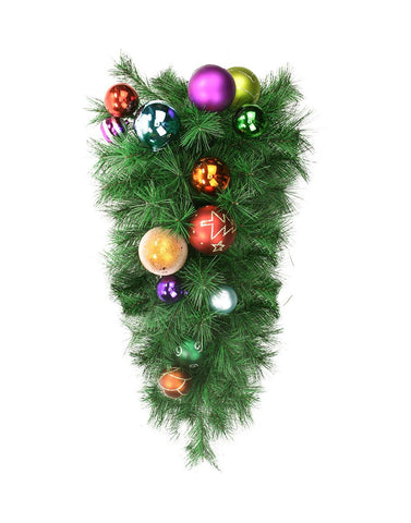 24" Pre-Decorated Multi-Color Ball Ornament Long Needle Pine Artificial Christmas Teardrop Swag - Unlit