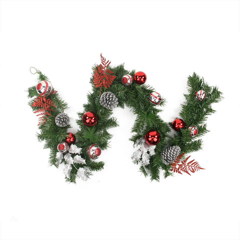 6' Pre-Decorated Red and Silver Holly, Ball, Cedar and Pine Cone Artificial Christmas Garland - Unlit