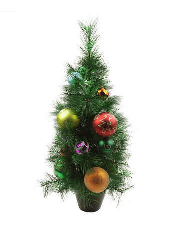 2' Potted Pre-Decorated Multi-Color Ball Ornament Artificial Christmas Tree - Unlit