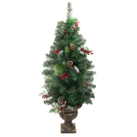 4' Potted Pre-Decorated Frosted Pine Cone, Berry and Twig Artificial Christmas Tree - Unlit