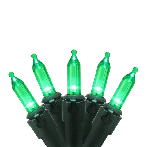 Set of 100 Green LED Mini Christmas Lights 4" Spacing - Green Wire