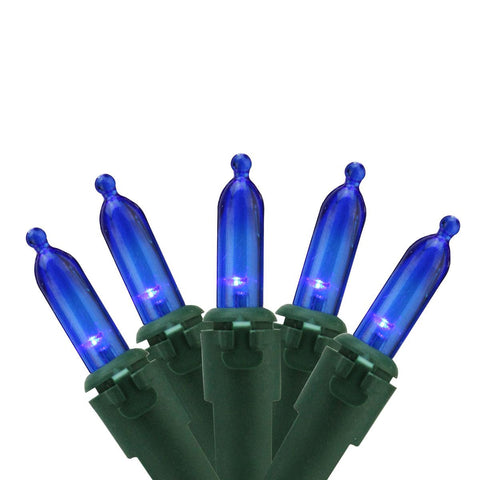 Set of 100 Blue LED Mini Christmas Lights 4" Spacing - Green Wire