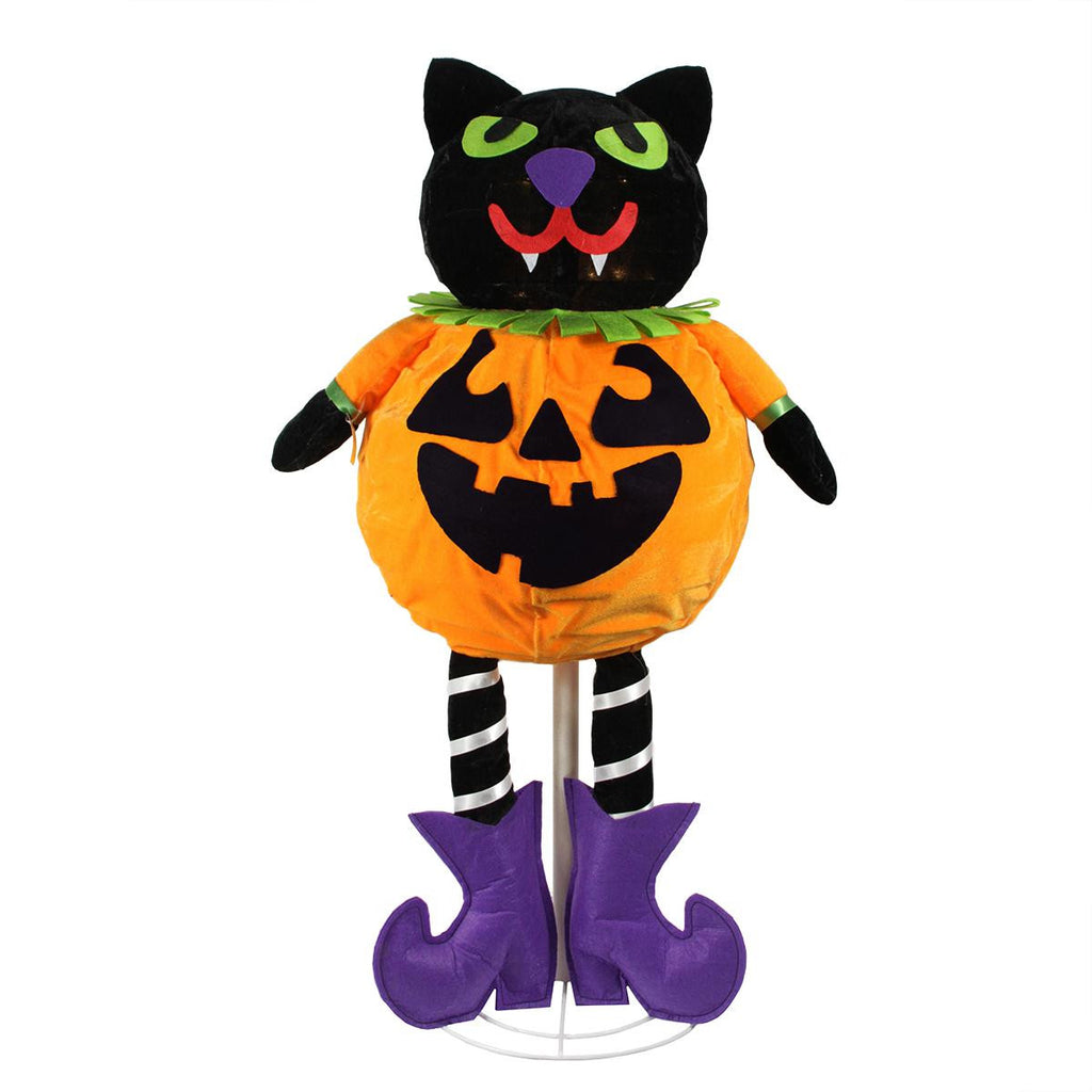 35" LED Lighted Standing Black Cat Jack-O-Lantern Pumpkin Halloween Decoration