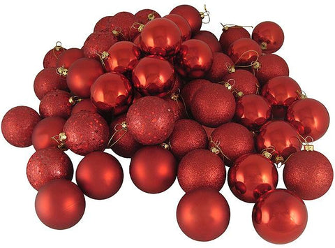 96ct Red Hot Shatterproof 4-Finish Christmas Ball Ornaments 1.5" (40mm)