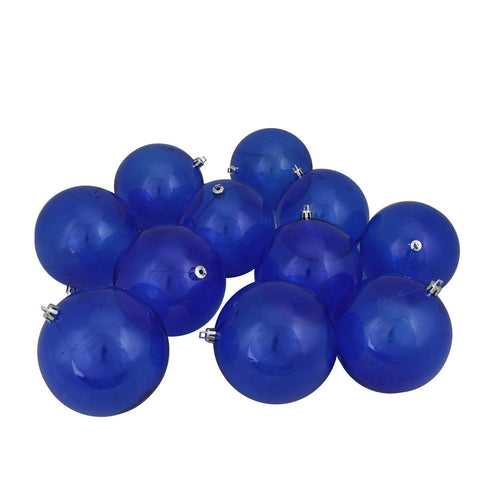 12ct Blue Transparent Shatterproof Christmas Ball Ornaments 4" (100mm)