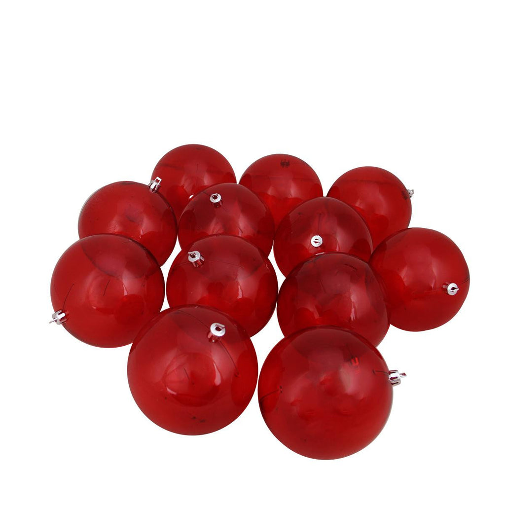 12ct Red Transparent Shatterproof Christmas Ball Ornaments 4" (100mm)