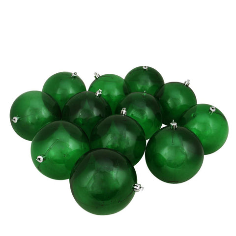 12ct Green Transparent Shatterproof Christmas Ball Ornaments 4" (100mm)