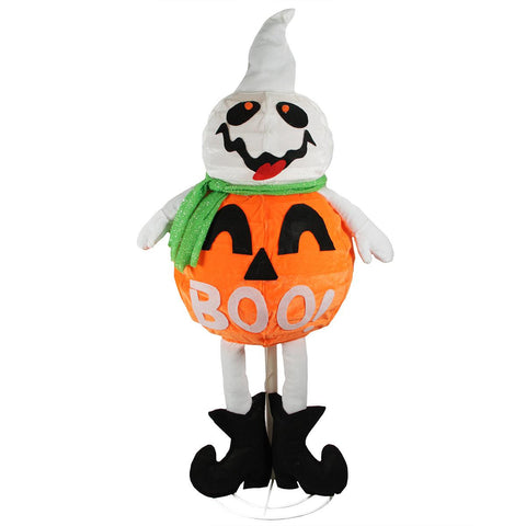 39" LED Lighted Standing Orange Jack-O-Lantern Ghost Halloween Decoration