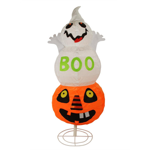 37" Lighted Spooky "BOO" Ghost on Jack-o-Lantern Pumpkin Halloween Decoration