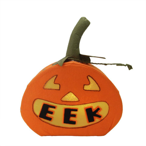 13.5" LED Lighted "EEK" Orange Felt Jack-o-Lantern Pumpkin Halloween Decoration