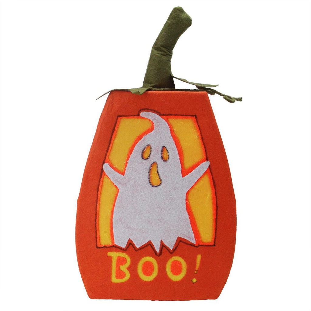 16.75" LED Lighted "BOO" Orange Felt Ghost Pumpkin Halloween Decoration