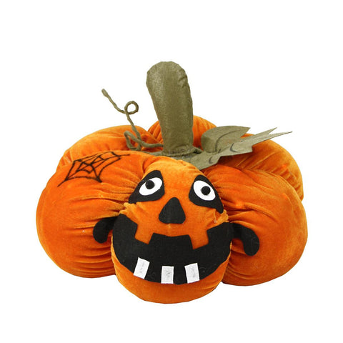 15" LED Lighted Plush Orange Jack-o-Lantern Pumpkin Halloween Decoration