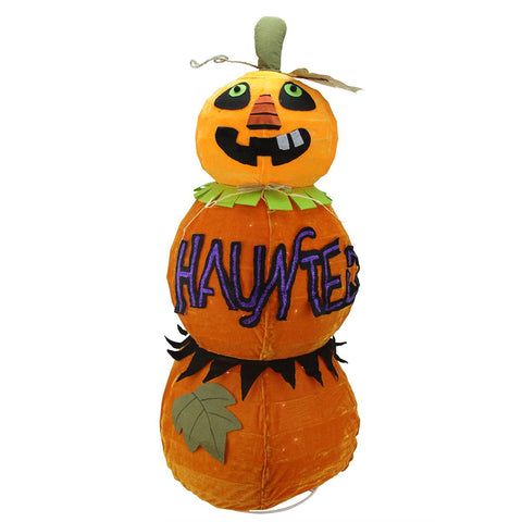 38" Lighted Standing Spooky "HAUNTED" Orange Jack-o-Lantern Pumpkin Halloween Decoration