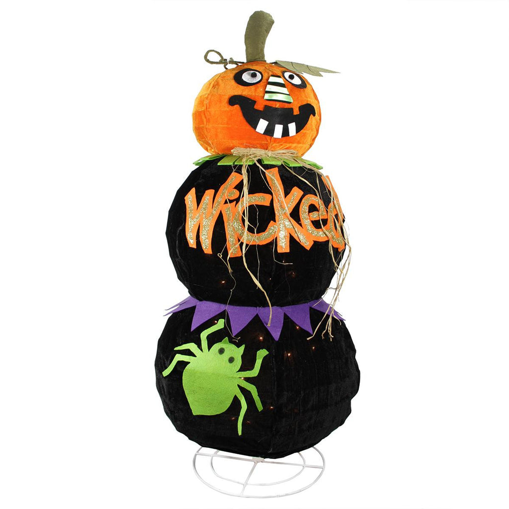 38" Lighted Standing Spooky "WICKED" Black Jack-o-Lantern Pumpkin Halloween Decoration