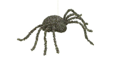 8" Creepy Olive Green and Purple Beaded Spider Halloween Ornament