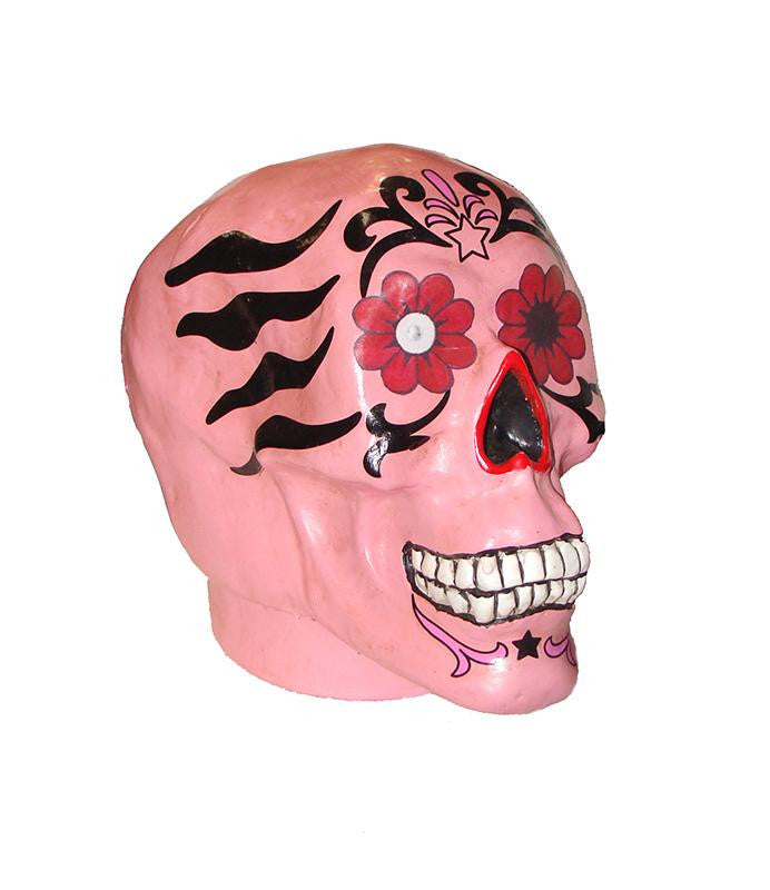 7.75" Spooky Life-Sized Day of the Dead Pink Skull Halloween Decoration