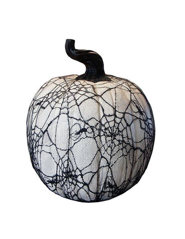 15" Spooky Black Spider Web Lace Covered Halloween Pumpkin Table Top Decoration