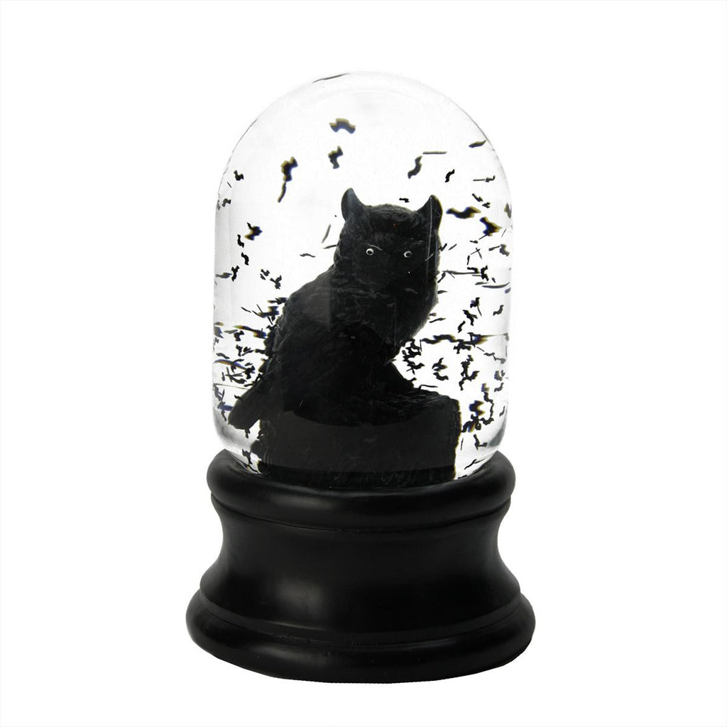 7.5" Black Creepy Owl with Swirling Bats Halloween Snow Globe Glitterdome