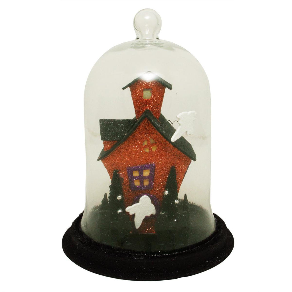 9" Lighted Spooky Haunted House with Ghosts Decorative Halloween Dome Cloche