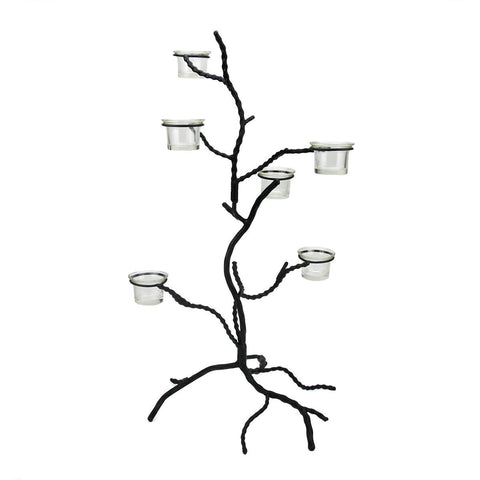 24.5" Black Halloween Twig Tree Glass Votive or Tea Light Candle Holder