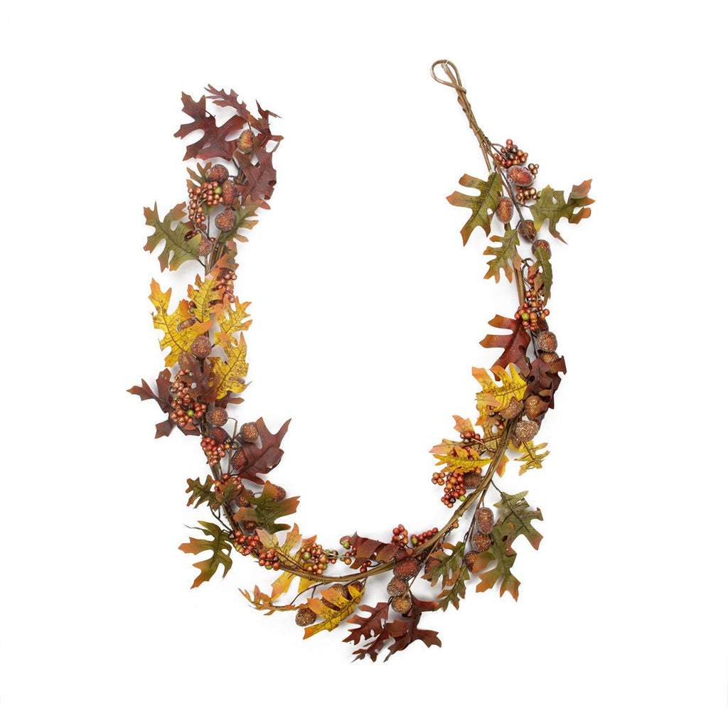 5' Glittered Acorn and Hawthorne Leaf Artificial Thanksgiving Garland - Unlit