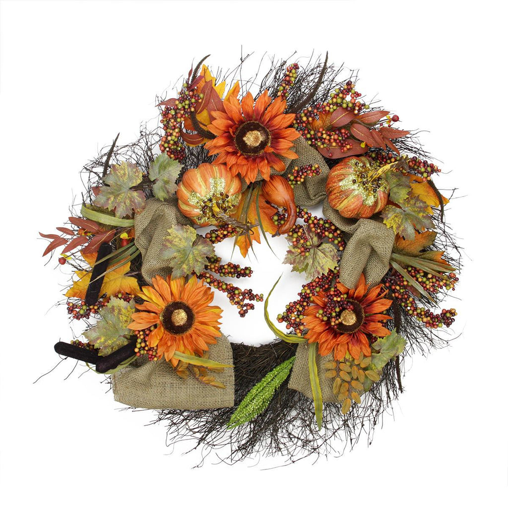 31" Harvest Sunflower and Pumpkin Artificial Thanksgiving Wreath - Unlit