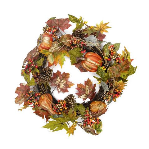 22" Harvest Pumpkin and Autumn Leaf Artificial Thanksgiving Wreath - Unlit