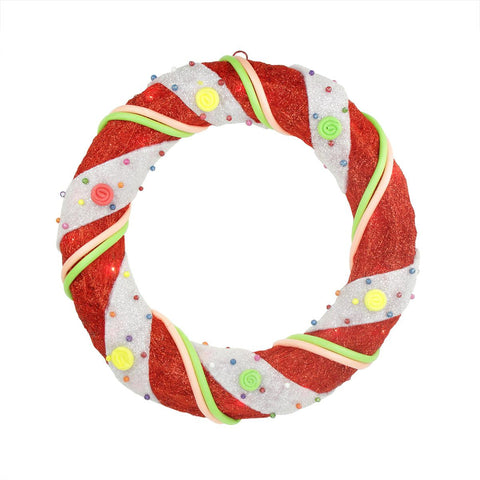 18" Pre-Lit Red and White Candy Cane Stripe Sisal Artificial Christmas Wreath - Clear Lights