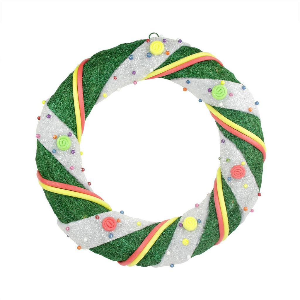 18" Pre-Lit Green and White Candy Striped Sisal Artificial Christmas Wreath - Clear Lights