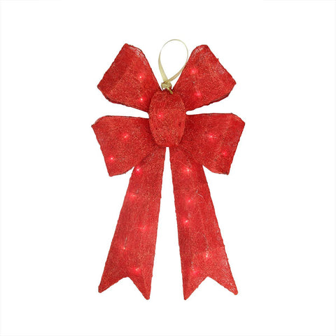 24.5" Lighted Sparkling Red Whimsical Sisal Bow Christmas Yard Art Decoration