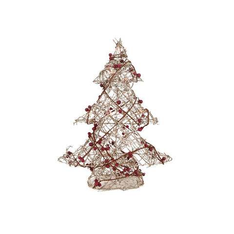 19" Pre-Lit Champagne Gold Glittered Rattan Berry Artificial Christmas Tree - Clear Lights