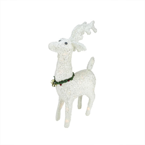 28.5" Lighted White Plush Glittered Reindeer Christmas Yard Art Decoration