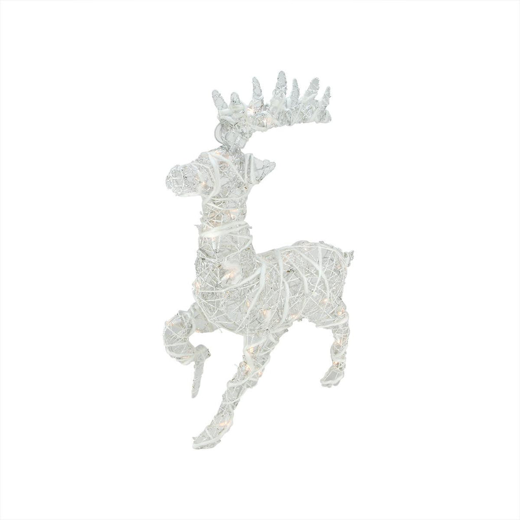 30" Lighted White Glittered Rattan Reindeer Christmas Yard Art Decoration