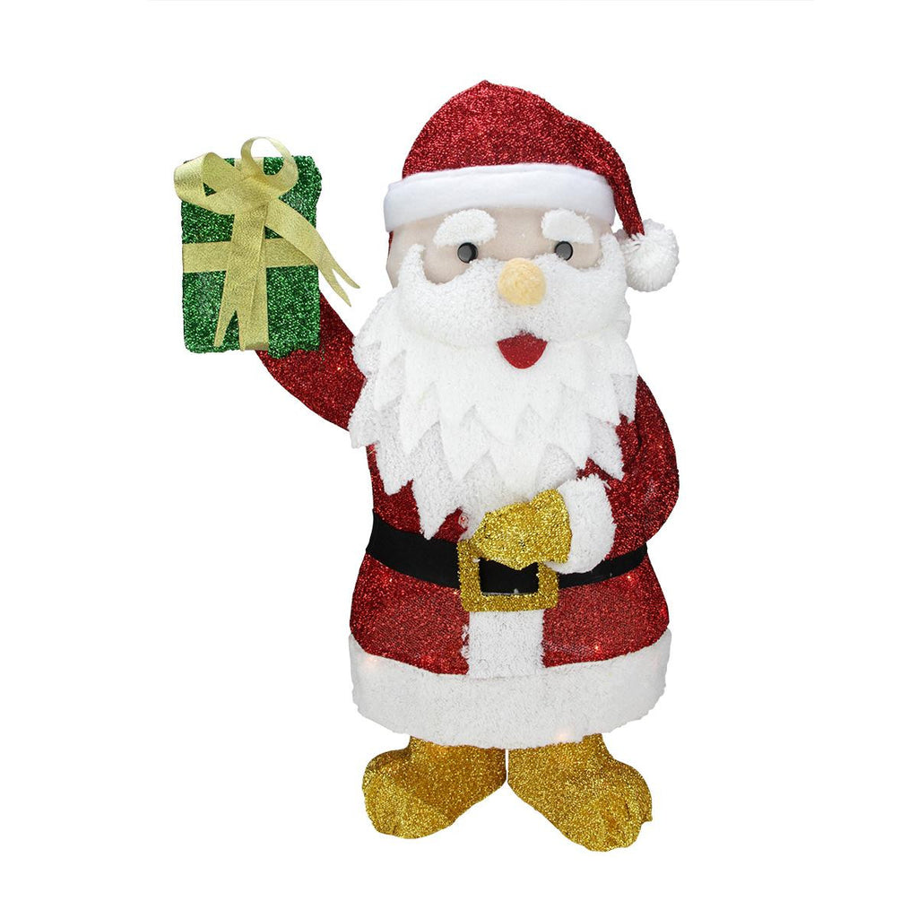 31.5" Lighted Tinsel Santa Claus with Gift Christmas Yard Art Decoration