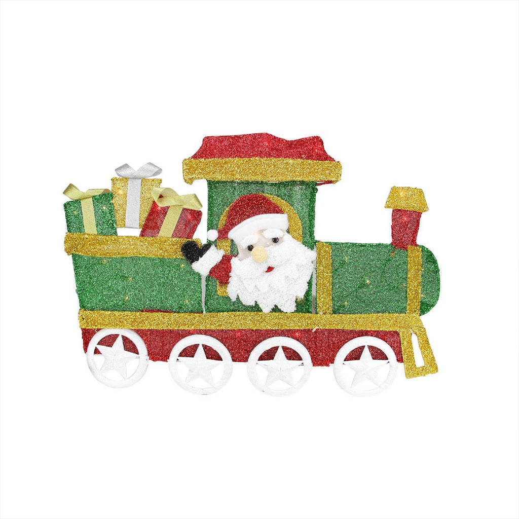 30" Lighted Tinsel Choo Choo Train Locomotive with Santa Claus Christmas Yard Art Decoration