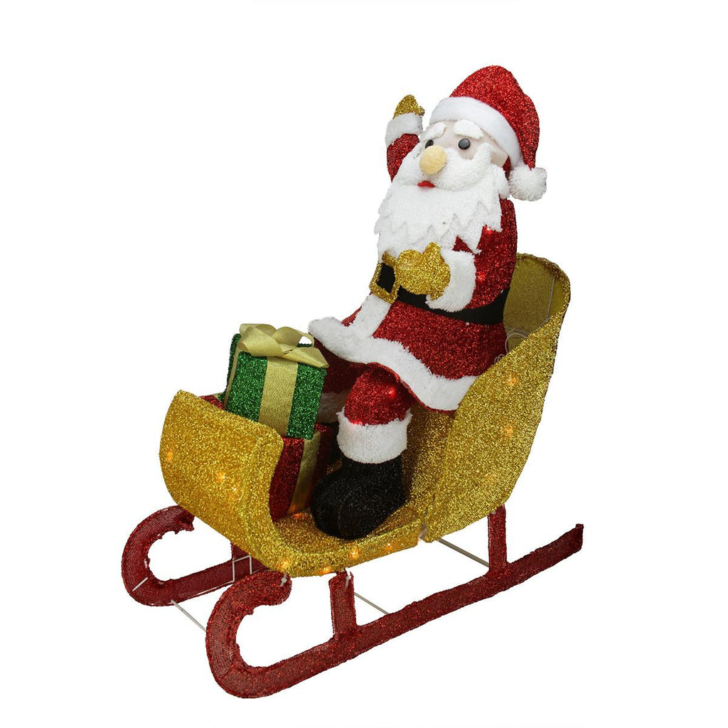 29.5" Lighted Tinsel Santa Claus in Sleigh Christmas Yard Art Decoration