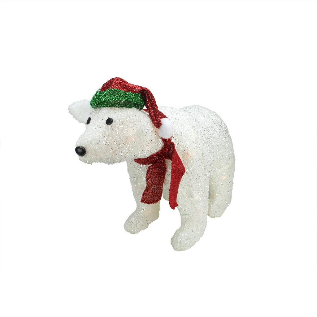 23" Lighted White Plush Glittered Polar Bear Christmas Yard Art Decoration