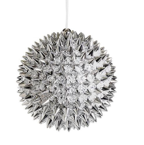 4" Silver Beaded Spiky Christmas Ball Ornament (100mm)