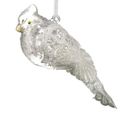 7" Elegant Glitter, Lace and Rhinestone Glass Bird Christmas Ornament