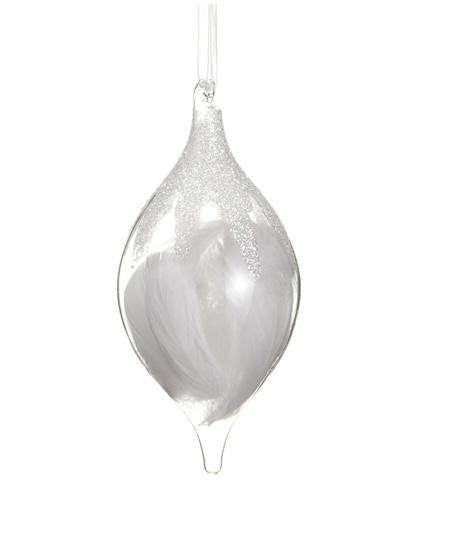 6.5" Simply Elegant Glass Finial Ornament with Glitter and Faux White Feathers