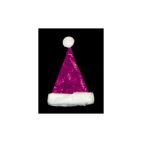 19" Sparkling Fuchsia Pink and White Metallic Sequin Glitter Christmas Santa Hat - Adult Size